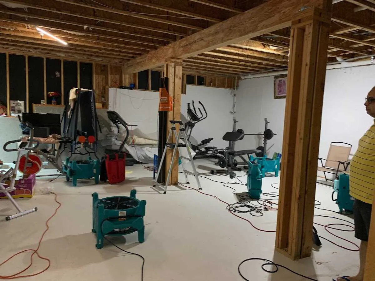 Basement drying equipment setup for Contents Cleaning & Restoration in Fort Bliss